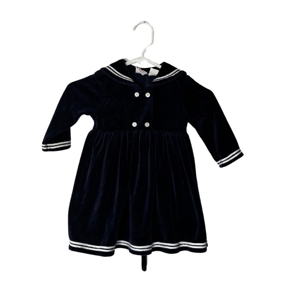 Good lad vintage baby girl navy blue and white velvet dress size 24M‎